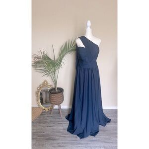 One Shoulder Chiffon Bridesmaid Dress Long Slit